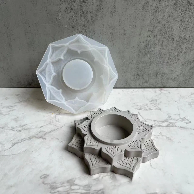 Silicone Mold Concrete Candle Jar Round Lotus Candle Holder Cement Plaster DIY Handmade Epoxy Resin Candlestick