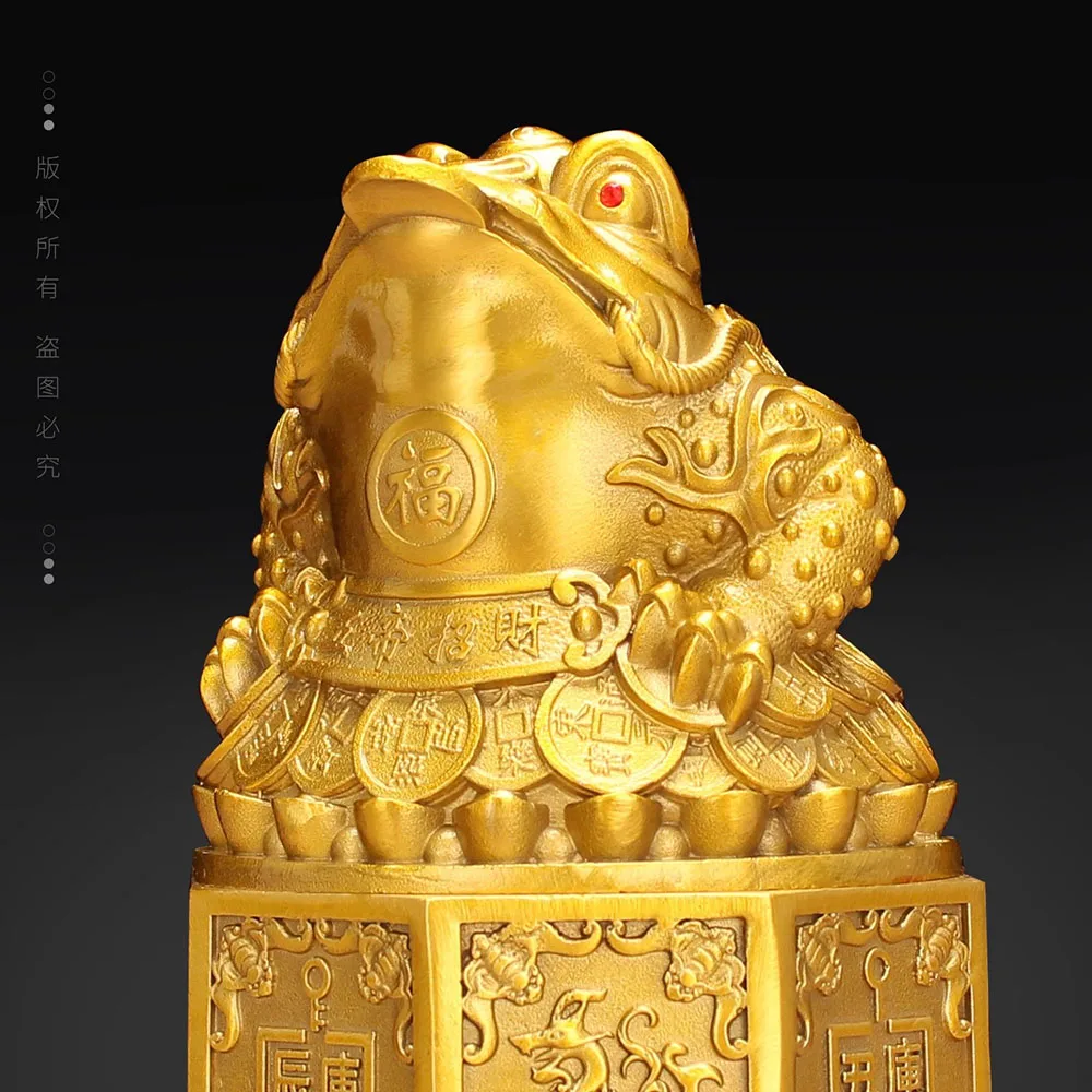 Pure Brass Money Frog Statue | Open Back with Coin | Feng Shui Wealth Charm for Home & Office
