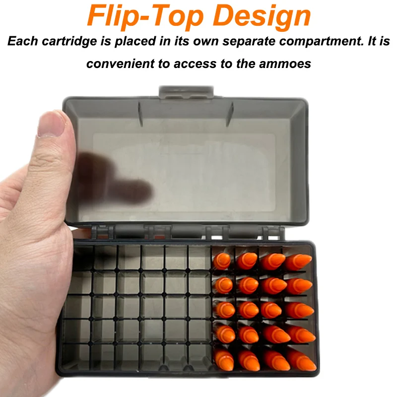 50 Rounds Flip-Top Rifle Ammo Box Tactical Rifle Cartridge Storage Case Ammo Can for 5.56x45/.17/.222/.223/204 Rug Caliber 5