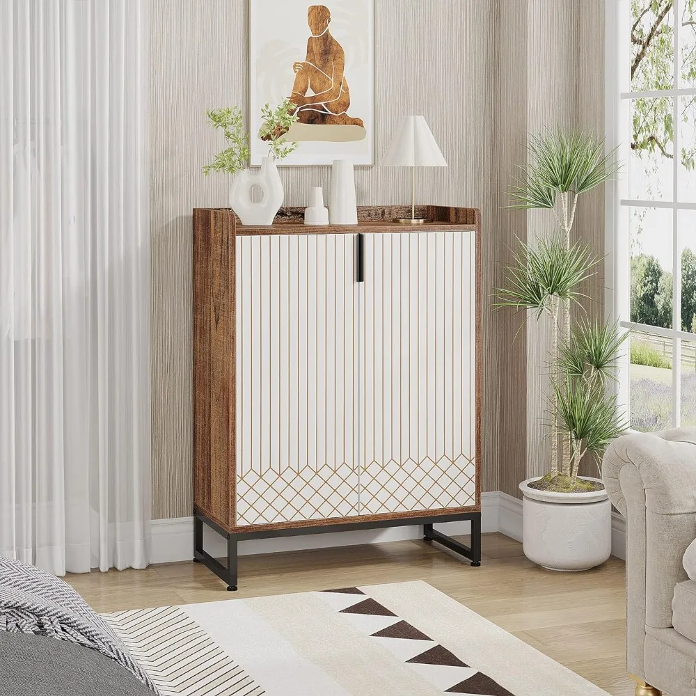 Modern Shoe Cabinet for Entryway, 25 Pairs Shoe Cabinet with Doors, Wood 5-Tier Shoe Organizer, Freestanding Brown 5