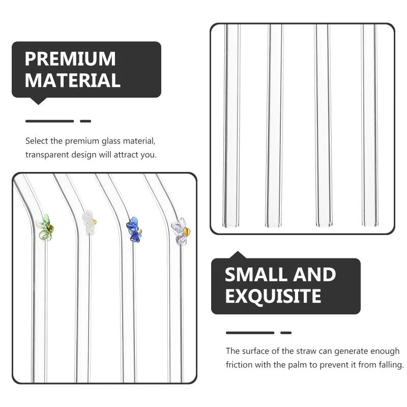 Description Picture 3 of itemHigh Borosilicate Glass Drinking Straws Reusable Bar Tool for Coffee Mug Tea Beer Cocktail Love Heart Turtle Mushroom Flower