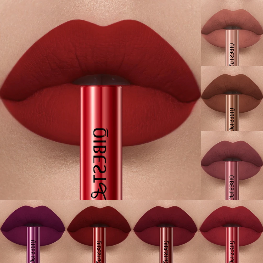 QIBEST Matte Liquid Lipstick Waterproof Long Lasting Velvet Lip Gloss Tint Tube Matte Nude Pigment Red Lipgloss Lips Makeup 2
