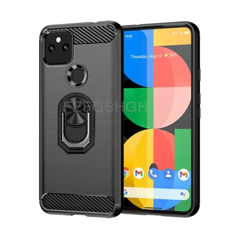 Capa Per Google Pixel 5 Custodia Morbida In Silicone Spazzolato In Fibra Di Carbonio Per Google Pixel 5 Cover Per Anello Magnetico