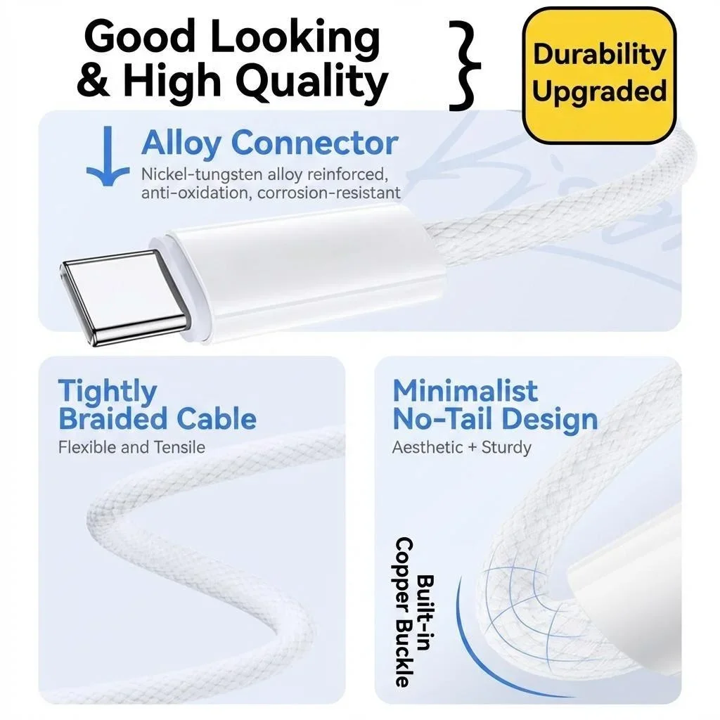 240W 초고속 충전 USB C타입 to C타입 케이블 (맥북, 아이패드, 애플 아이폰 16, 17, 삼성 폰, 노트북용)  데이터 충전 케이블