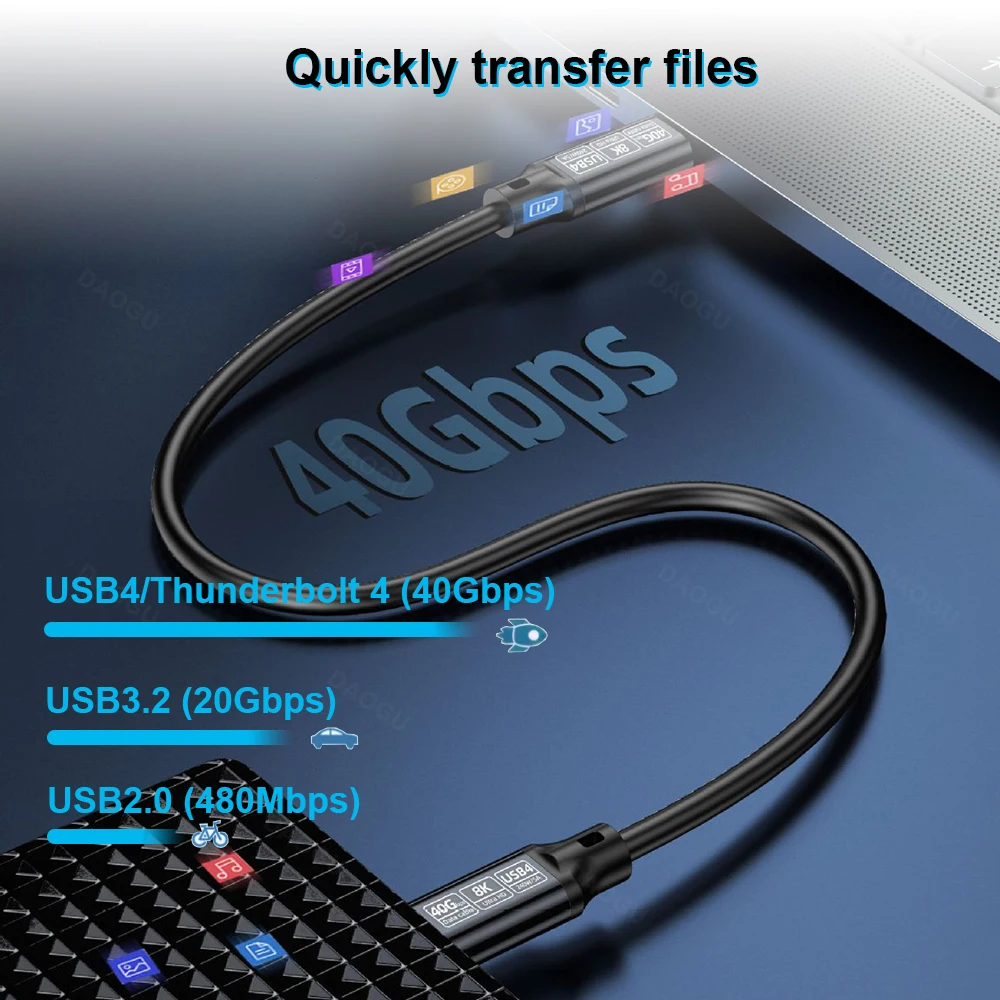 High-Speed USB 4 Cable: 40Gbps Data Transfer, 8K 60Hz Video Support, 240W PD Fast Charging USB-C