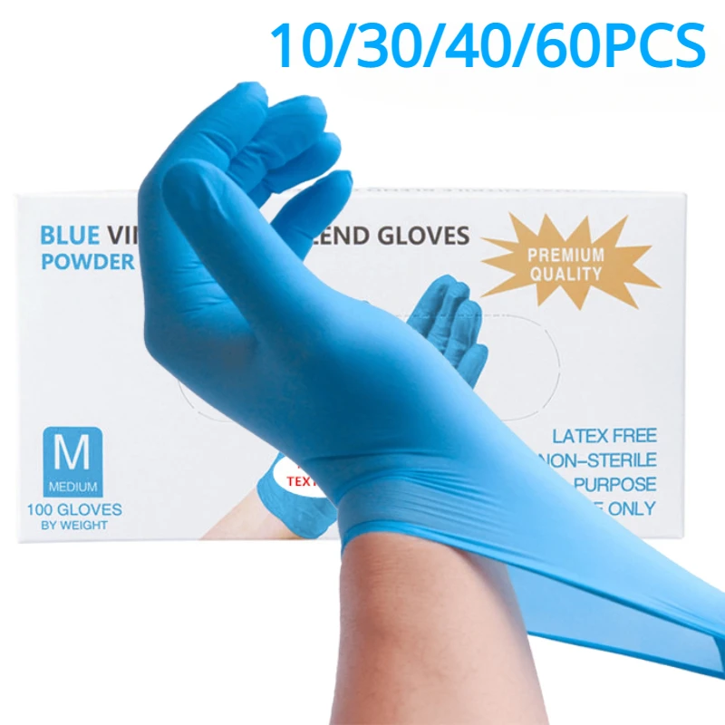 Disposable Gloves 10/30/40/60PCS Disposable Blue Nitrile Food Grade Waterproof Dishwashing Cleaning