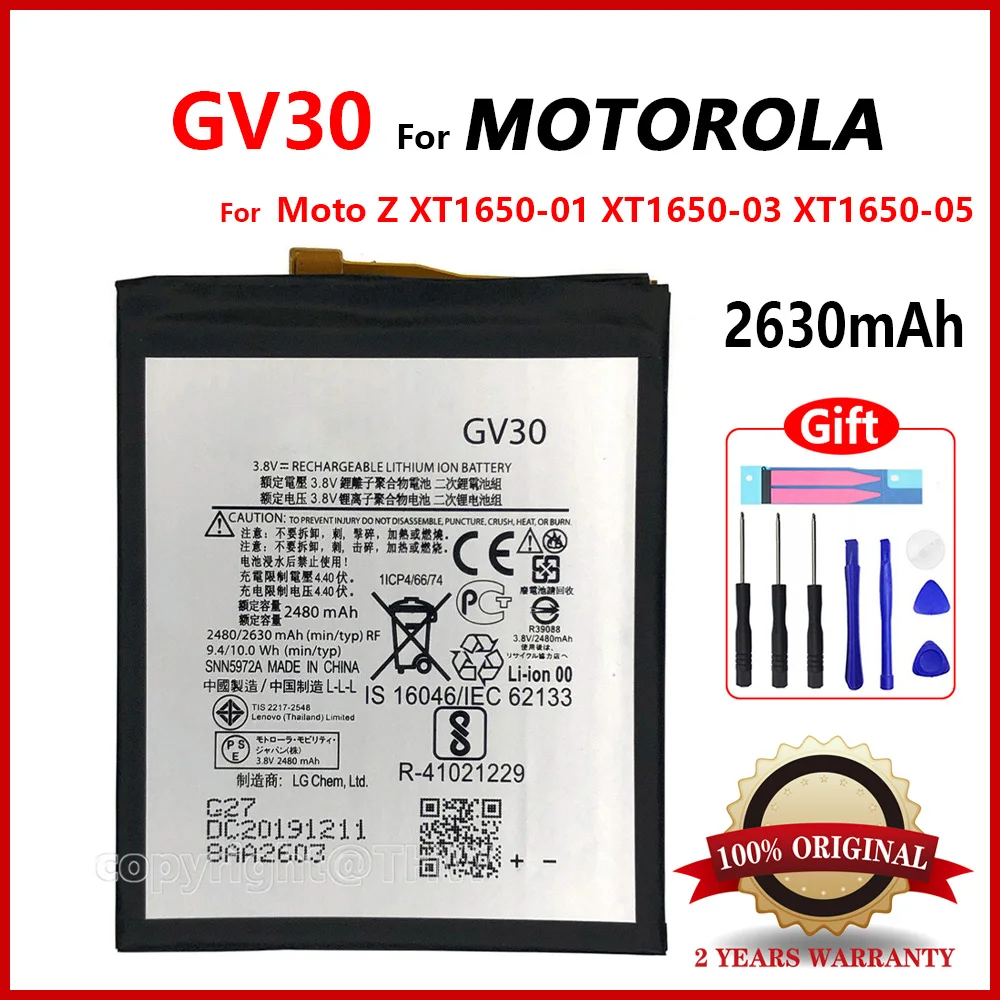 

100% Original 2630mAh GV30 SNN5972A Replacement Battery For Motorola Moto Z XT1650-05 XT1650-01 XT1650-03 High quality Battery