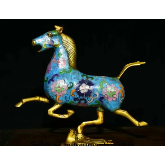 

9" Old China Cloisonne Copper Dynasty Horse Animal Flying Swallow success Statue