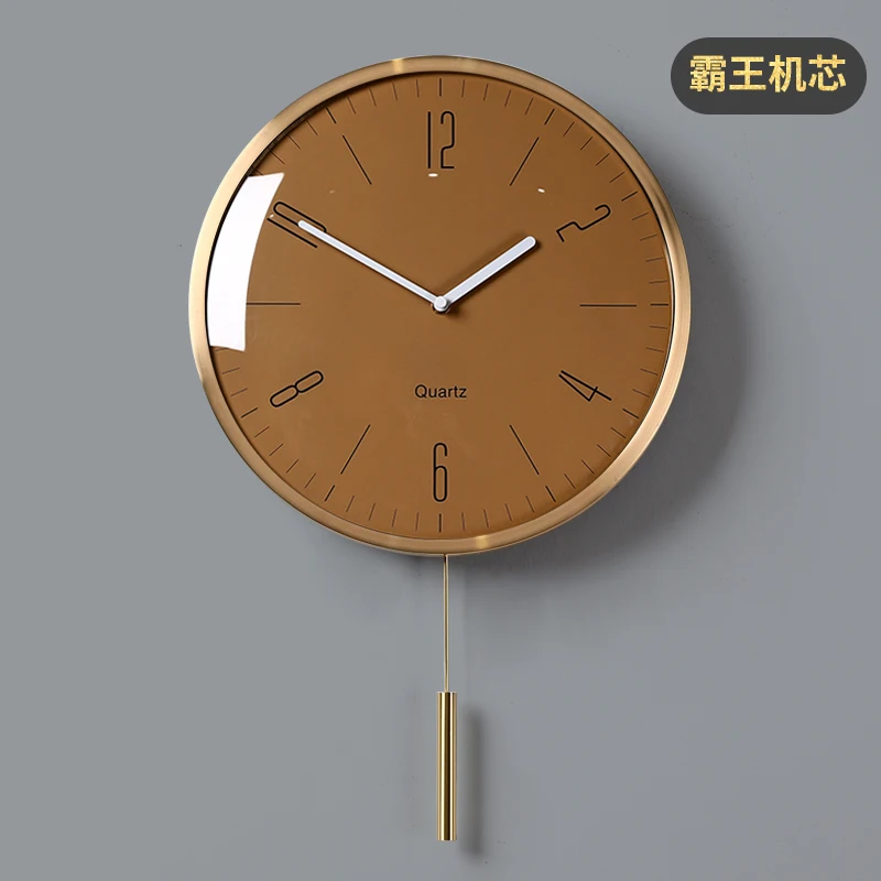 Gold Pendulum Metal Wall Clock Orange  