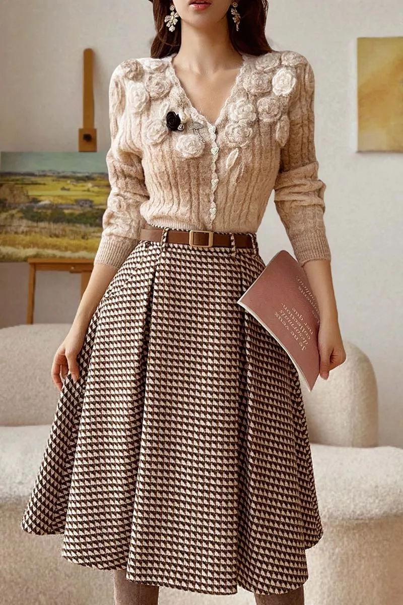 DABUWAWA Tree Dimensional Decoration Knitted Cardigan Hook Flower Hollow Sweater Womans Clothing V Neck Y2k Tops DM1DZK003 2
