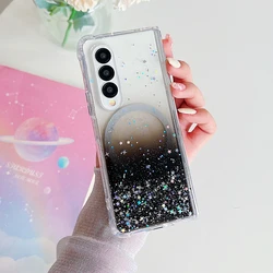 Premium Magnetic Glitter Epoxy Case with Air-Cushion Protection for Galaxy Z Fold 5 (Black)