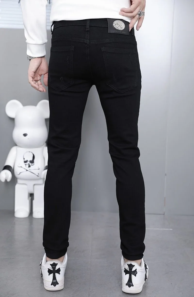 Black Straight Leg Ripped Jeans Fit Example