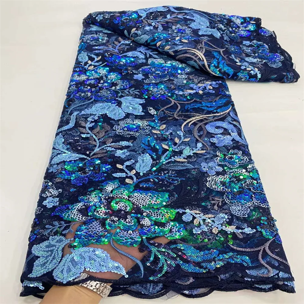 

High Quality Nigeria Lace Fabric For Wedding Dresses 2022 African Tulle Lace Fabric With Sequins For Party Dresses Sewing dp-240