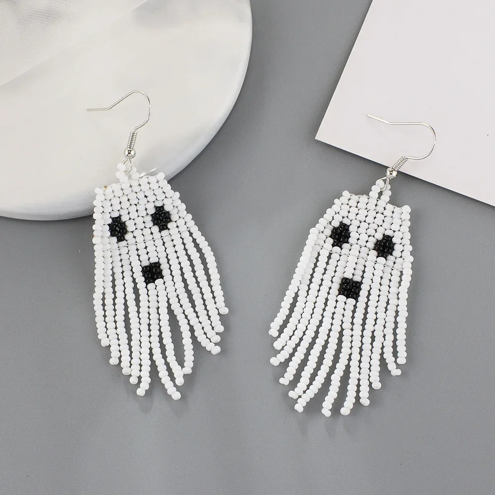 Tassel Earrings Hand knitting Beaded Halloween originality human