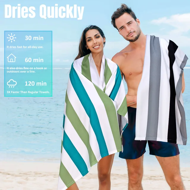 Asciugamano da spiaggia grande e oversize - Asciugamano da piscina leggero ad asciugatura rapida da 35 x 70 pollici in microfibra senza sabbia per adulti, asciugamano a righe sottili 5