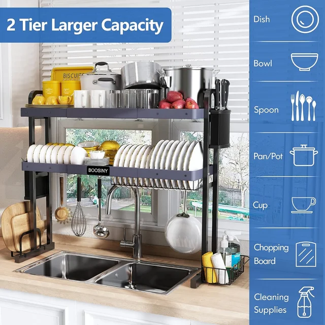  BOOSINY Over The Sink Dish Drying Rack 1 Tier Dish