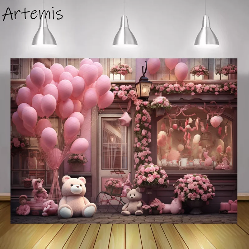 

Фон для студийной фотосъемки с изображением розовых пушистых воздушных шаров роз окон Vista детский день рождения