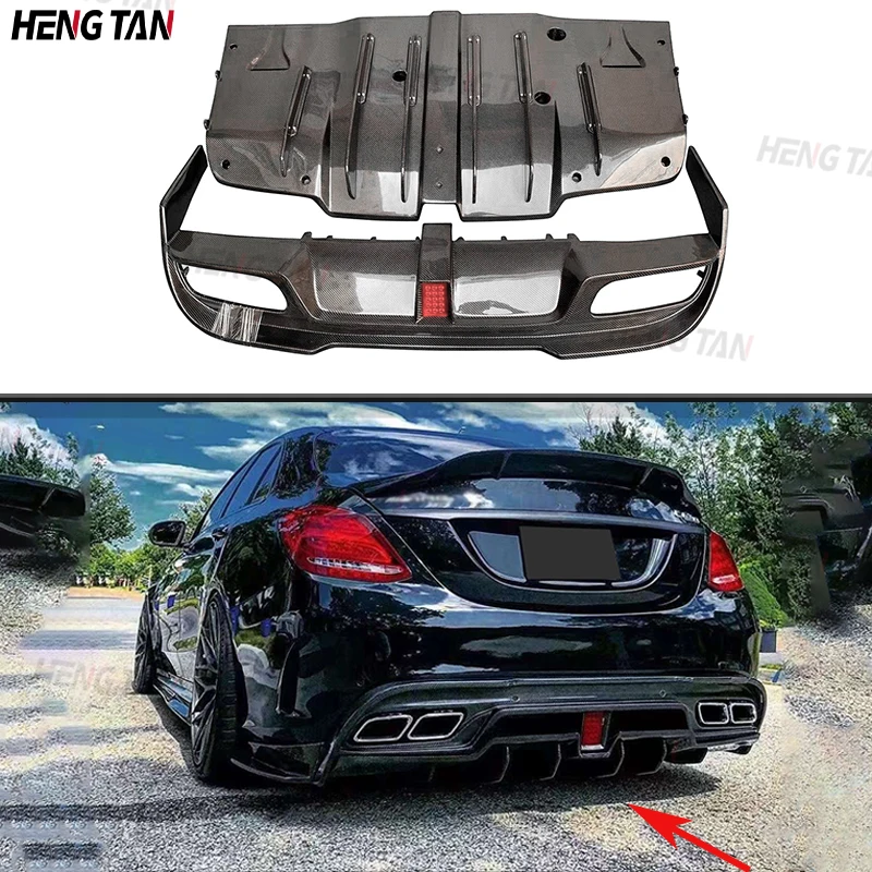 

For Mercedes Benz C Class AMG W205 C43 C63 4 Doors C200 C220 C260L Carbon Fiber Rear Bumper Diffuser Lip Body kit Spoiler