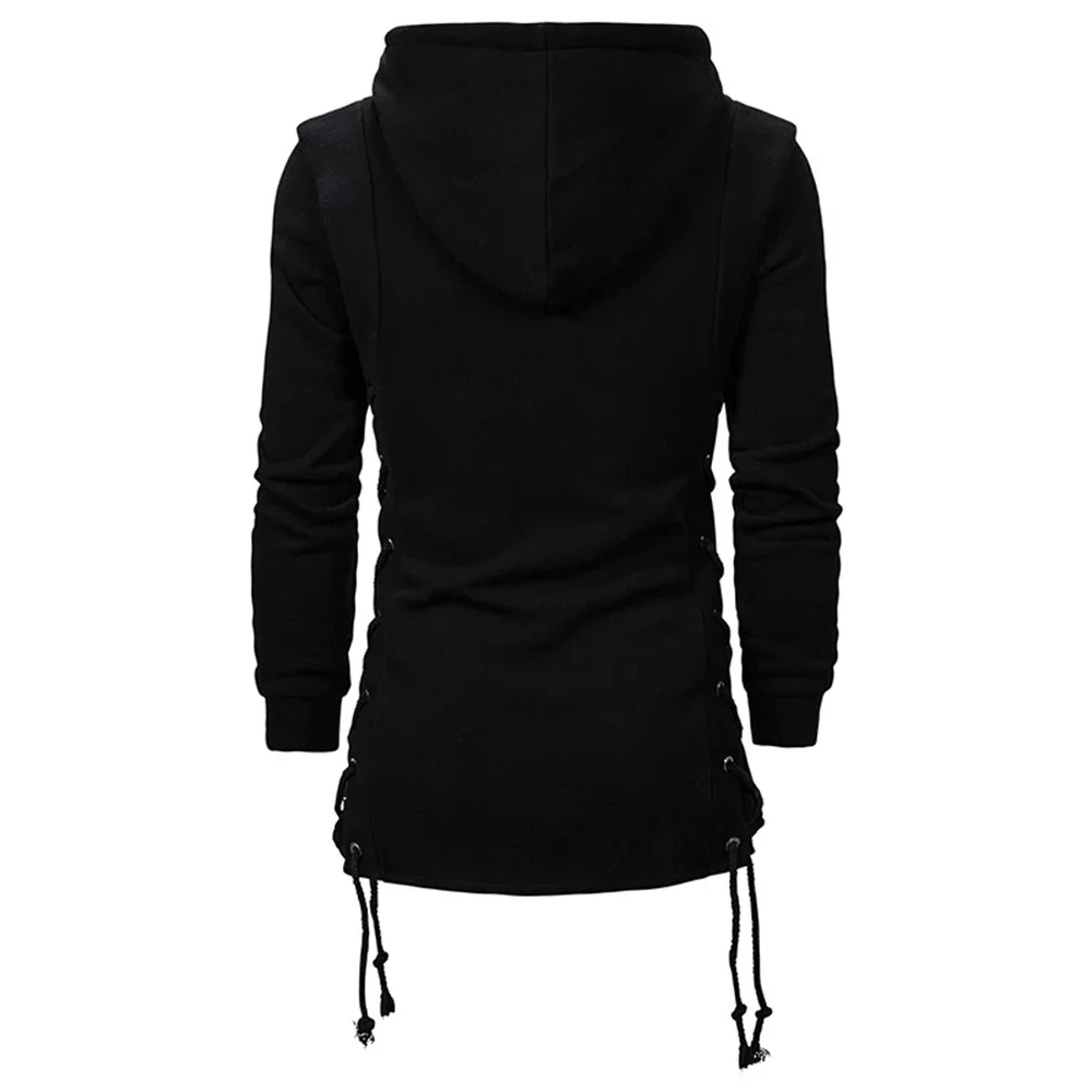 Men Black Dark Gray Side Bandage Zipper Hoodies Sweatshirts Fashion Hip Hop Casual Hoodie Man Autumn Streetwear Hoody Tracksuits