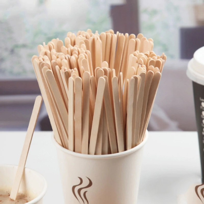 50Pcs Disposable Wooden Coffee Stirrers Hot Cold Drinking Stir Beverage Stir  Sticks Biodegradable Kitchen Utensils Bar