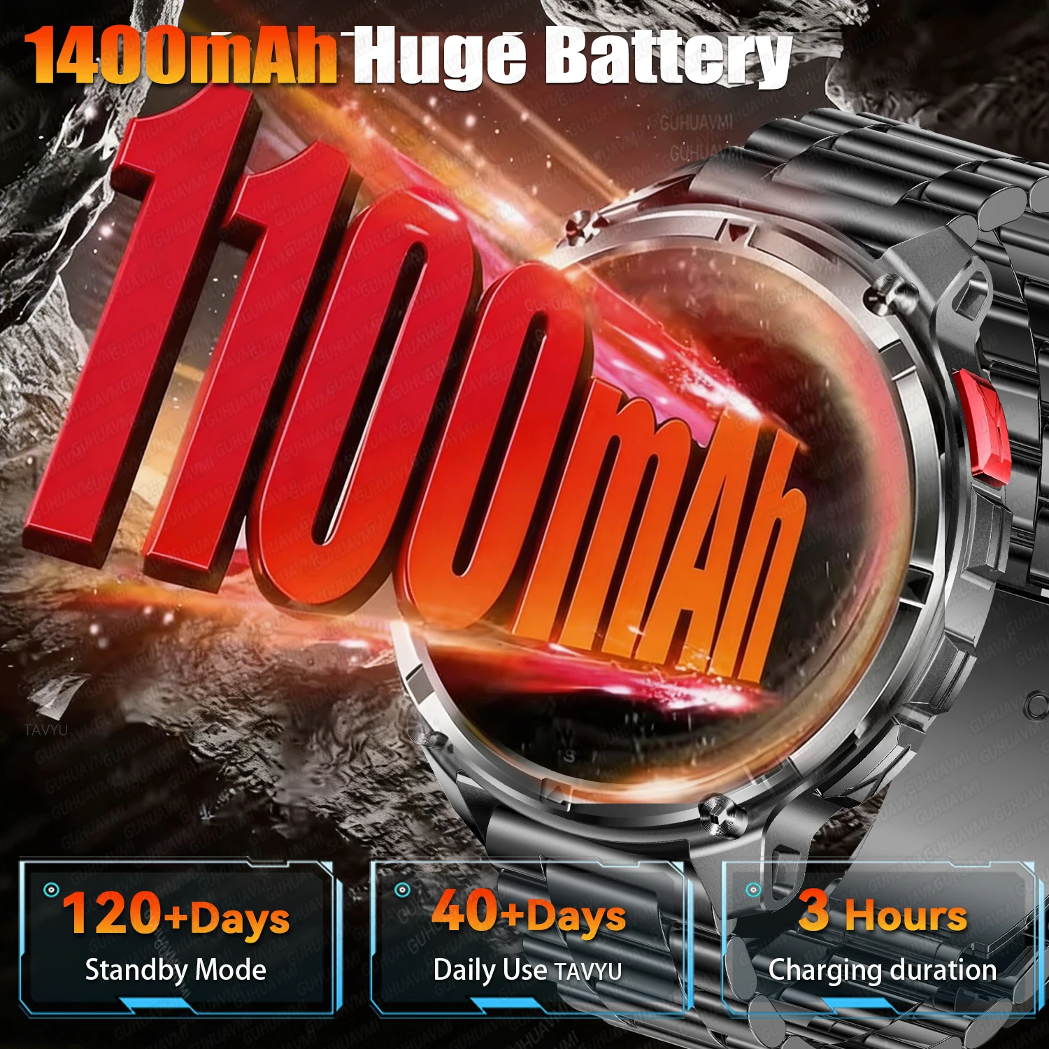 새로운 군용 스마트 시계 남성용 나침반 1100mAh 배터리 방수 LED 손전등 블루투스 통화 심박수 스포츠 피트니스 시계