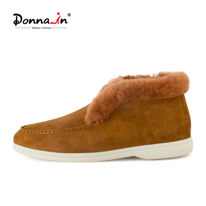

Donna-in 2022 New Winter Moccasins Women Real Wool Fur Luxury Suede Genuine Leather Slip-on Female Flats Comfort Plus Size 41-43