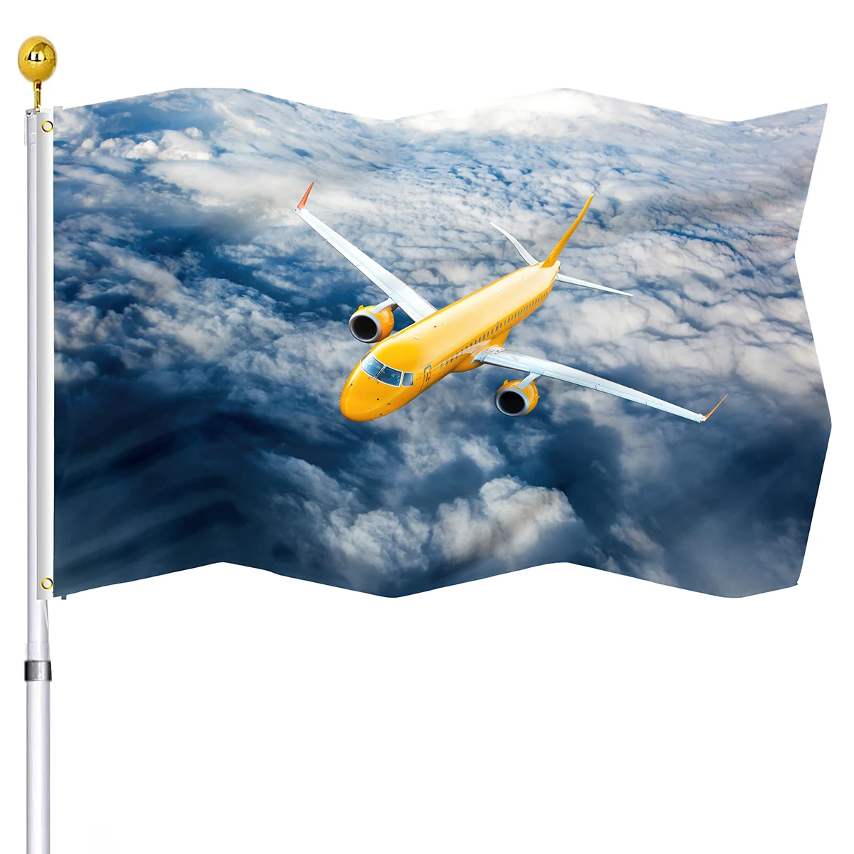 Airplane In The Sky Flag Spectacular Clouds Banner with Brass