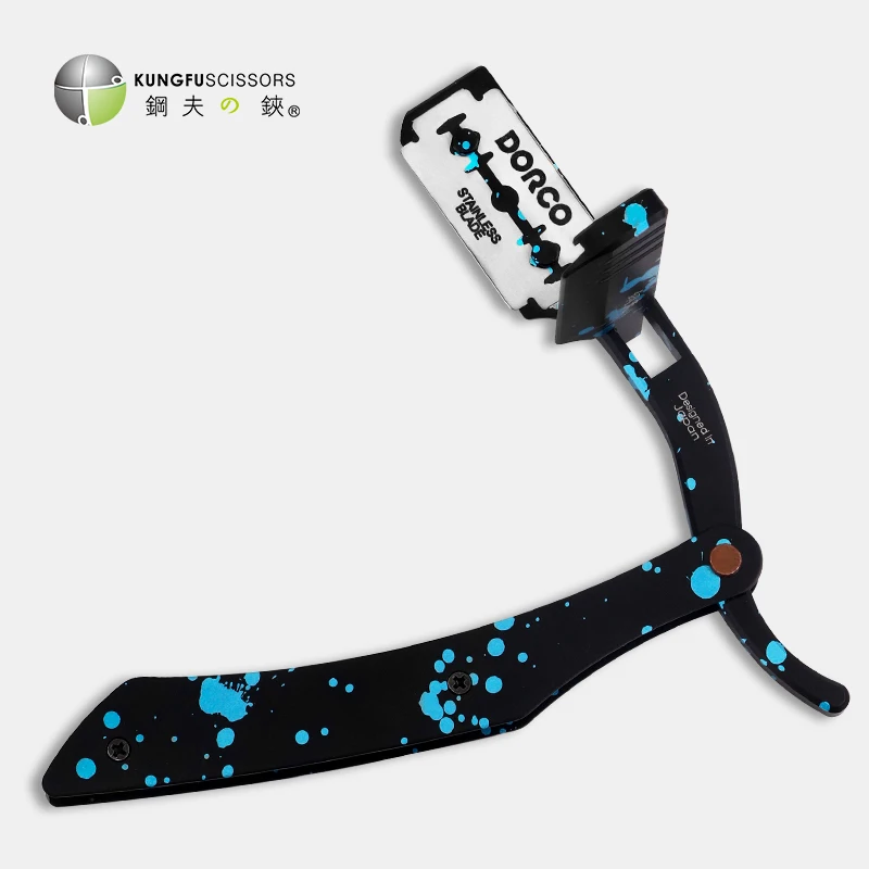 Rasoio Dritto Pieghevole Haryali London – Lama In Acciaio Inox Con Manico In Plastica Blu + Custodia