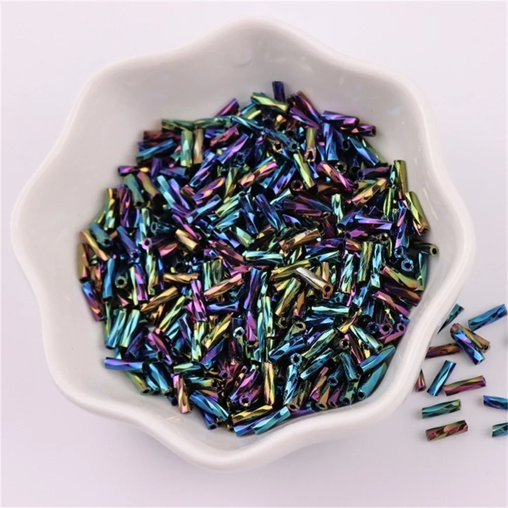 Vibrant Twisted Glass Bugle Beads for Jewelry and Garment Design (300 Pieces)