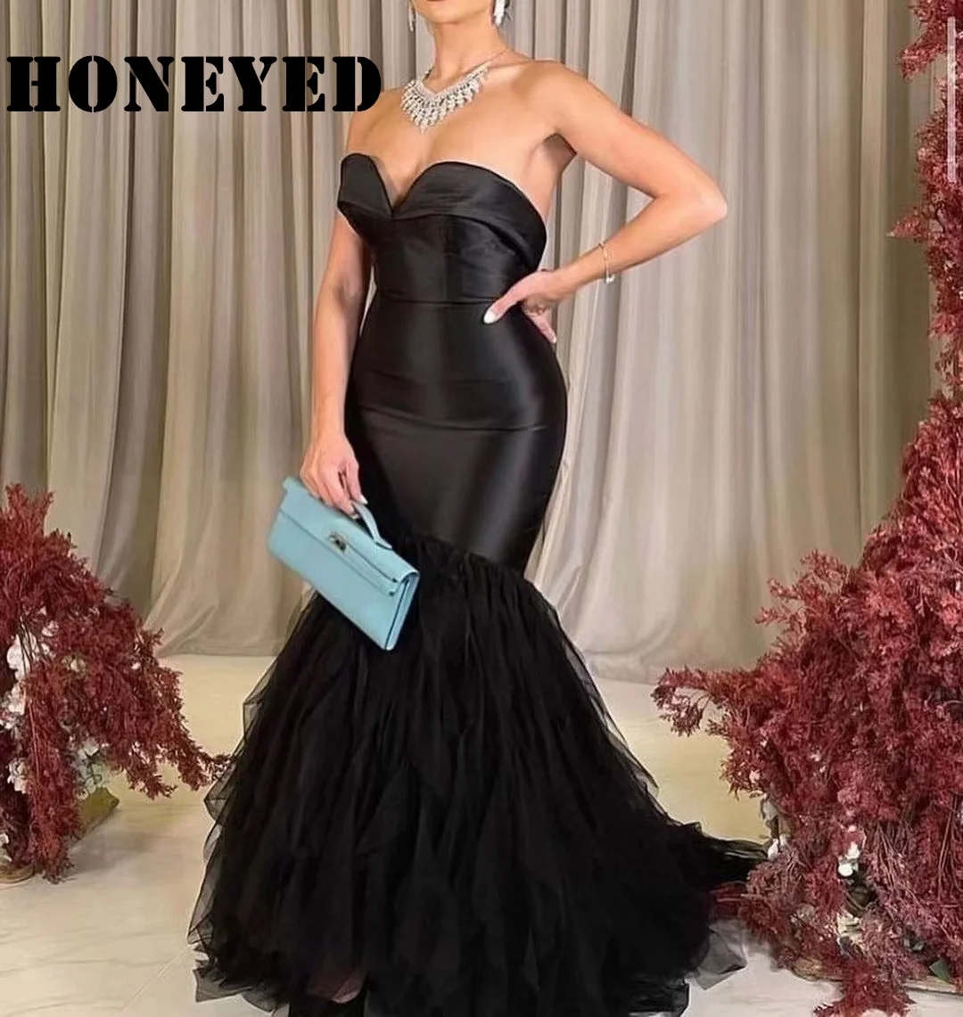 

Honeyed Merida Black Tulle Prom Dresses Mermaid Stain Sweetheart Sleeveless Floor-Length Elegant Party Dresses For Women 2023