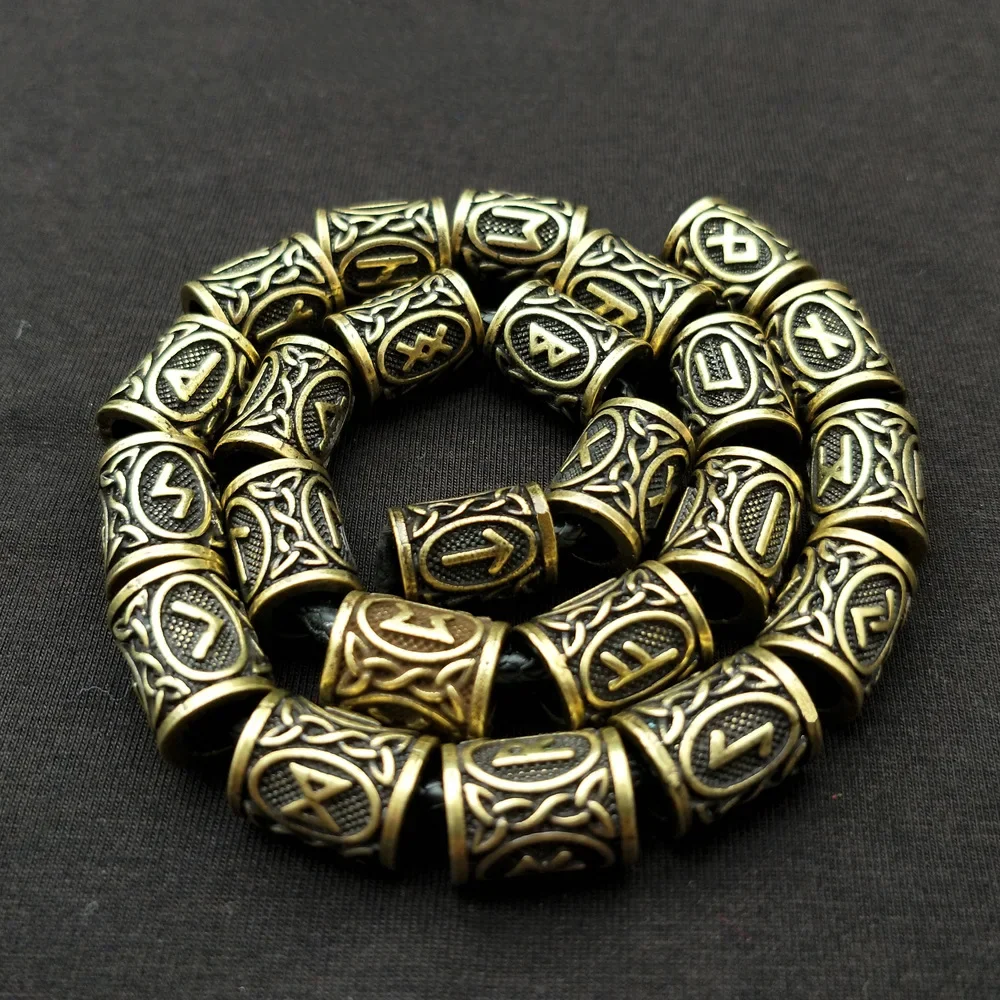 24pcs Metal Tubes Hair Braid Beard Dreadlock Beads Viking Rune Bead Spacer Knife Beads Rings Clips Styling Tools Pendant Braider 2