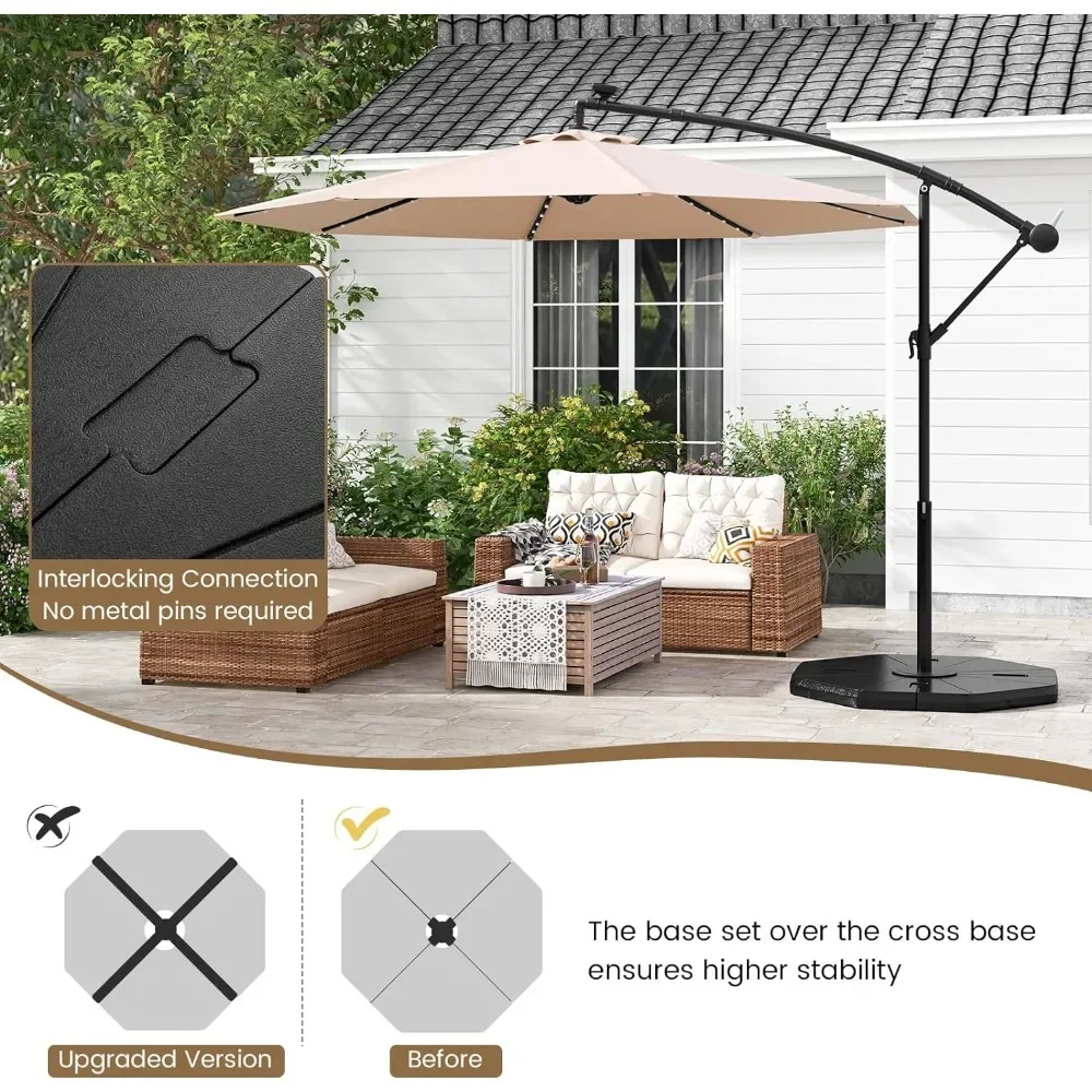 4-Piece Patio Umbrella Base, 208 lbs Heavy Duty Offset Cantilever Umbrella Stand 5