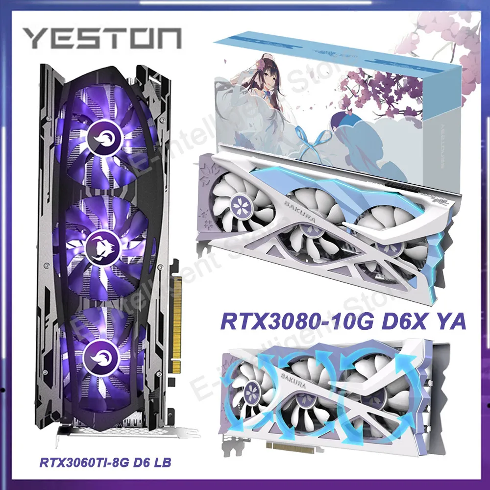 Yeston 게이밍 그래픽 카드, RTX3080/RTX3070/RTX3060/RTX3050, 8 12G GDDR6 비디오 카드 ...