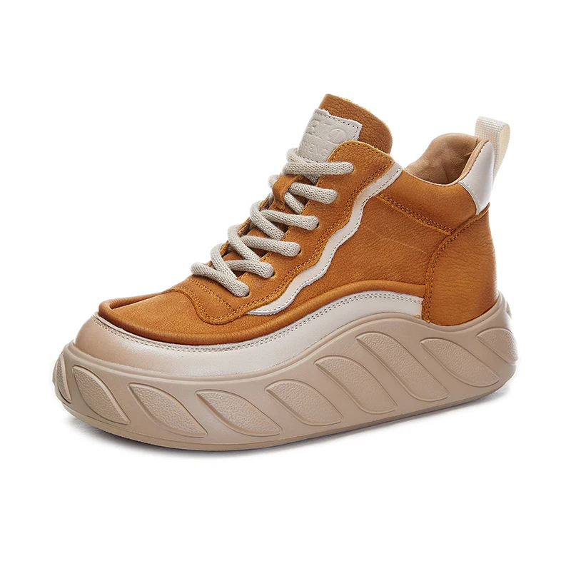 

Genuine Leather Chunky Platform Sports Shoes Girls Flats Luxury Designer Sneakers Women 2023 Casual Elegant Retro Tennis Female