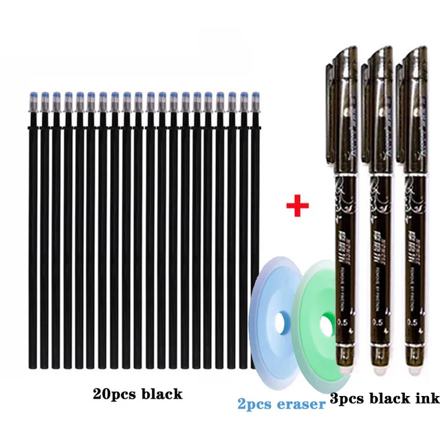 25 pcs/set Erasable Gel Pen Refills Rod 0.5mm Washable Handle Magic Erasable Pen for School Pen Writing Tools Kawaii Stationery 25pcs black set