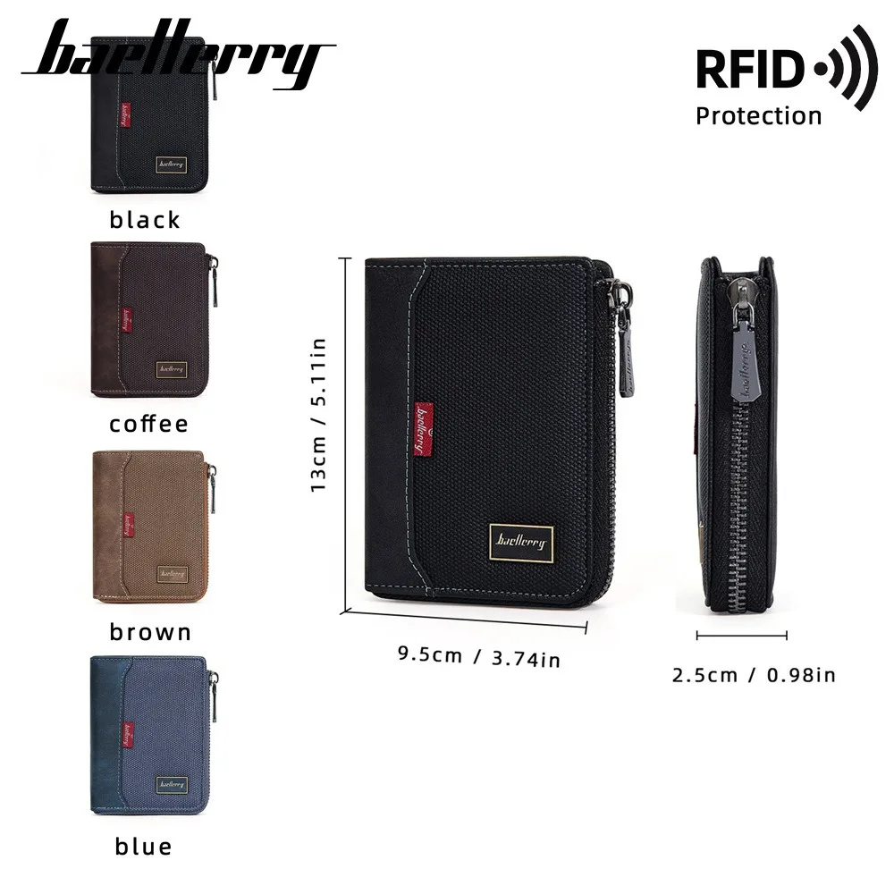 Baellerry Men's RfID Blocking Wallet Full Zipper PU Leather Card Holder Multi - Slot Anti - Theft Bifold Purse