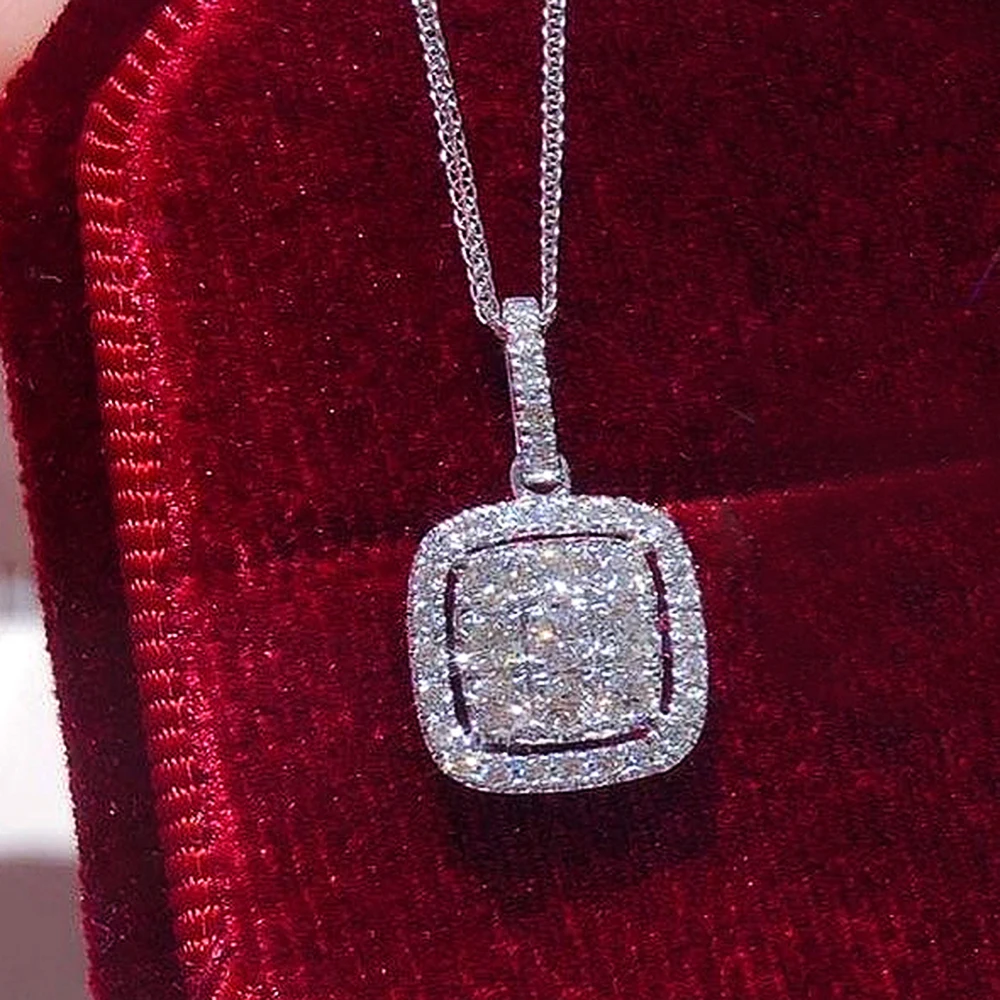 Fashion Contracted Design Square Cubic Zircon Pendant Necklace for