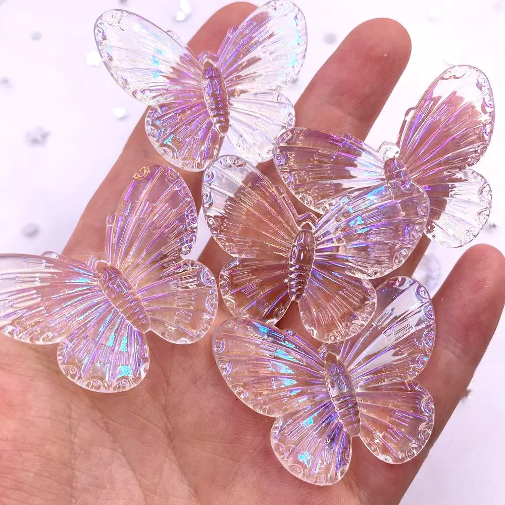 

10 шт. AB Смола 31*41 мм блестящие красочные прозрачные бабочки Стразы с плоским основанием украшения с 1 отверстием DIY Свадебные фотообои F680 W