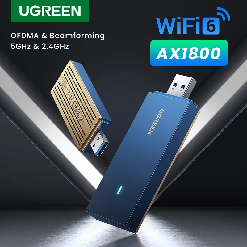 

Wi-Fi адаптер UGREEN AX1800 WiFi6, USB 2,4, ГГц, двухдиапазонный USB Wi-Fi для ПК, Windows 11, 10, Wi-Fi антенна, USB Ethernet Сетевая карта