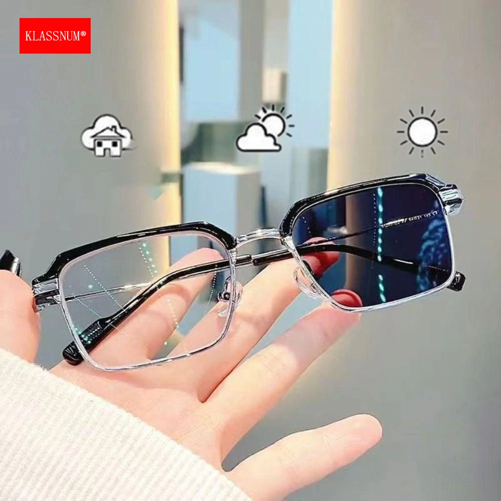 Blue light blocking glasses men anti blue light photochromic half frame eye protection computer sunglasses