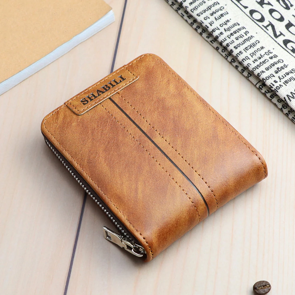 Wallet For Men Short Term Business Money Clip PU Leather Double Fold Pursey  Light Luxury Open Card Holders Billeteras De Hombre