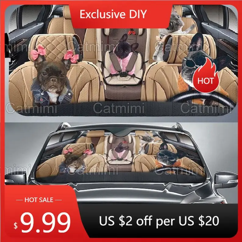 

French Bulldog Car Sun Shade, Bulldog Sun Shade , Bulldog Auto Sun Shade, Car Decor, Car Windshield, Gift For Mom, Couple Gift M