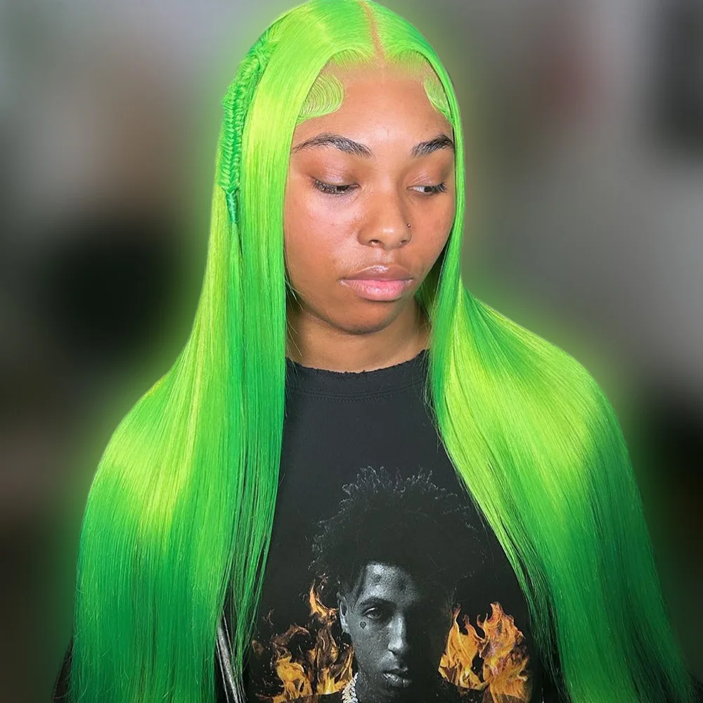 

Green Color Human Hair Transparent 13x4 Lace Frontal Straight 13x6 Lace Front Wig 613 Colored Wig Brazilian Remy Hair For Women