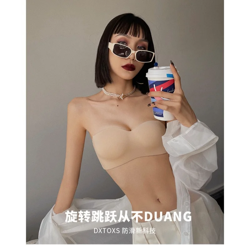 

Girl Small Chest Gathering Thin Sexy No Steel Ring Comfortable Invisible Tube Top Underwear Girls Strapless Anti-Slip Seamless