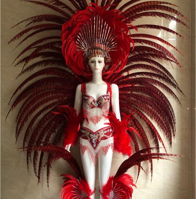 Disfraz de plumas de gran apertura para mujer, traje de espectáculo de  Carnaval