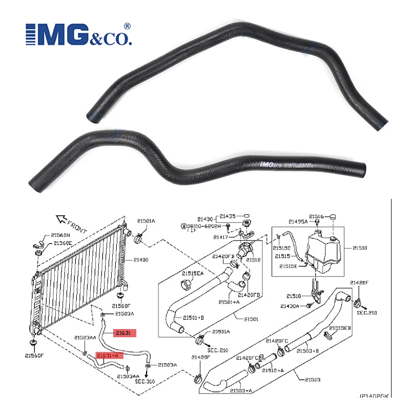 Automotive Oil Cooler Hose 21631-JN00D 21632-JN00D For Nissan Teana 2008 air intake system hose