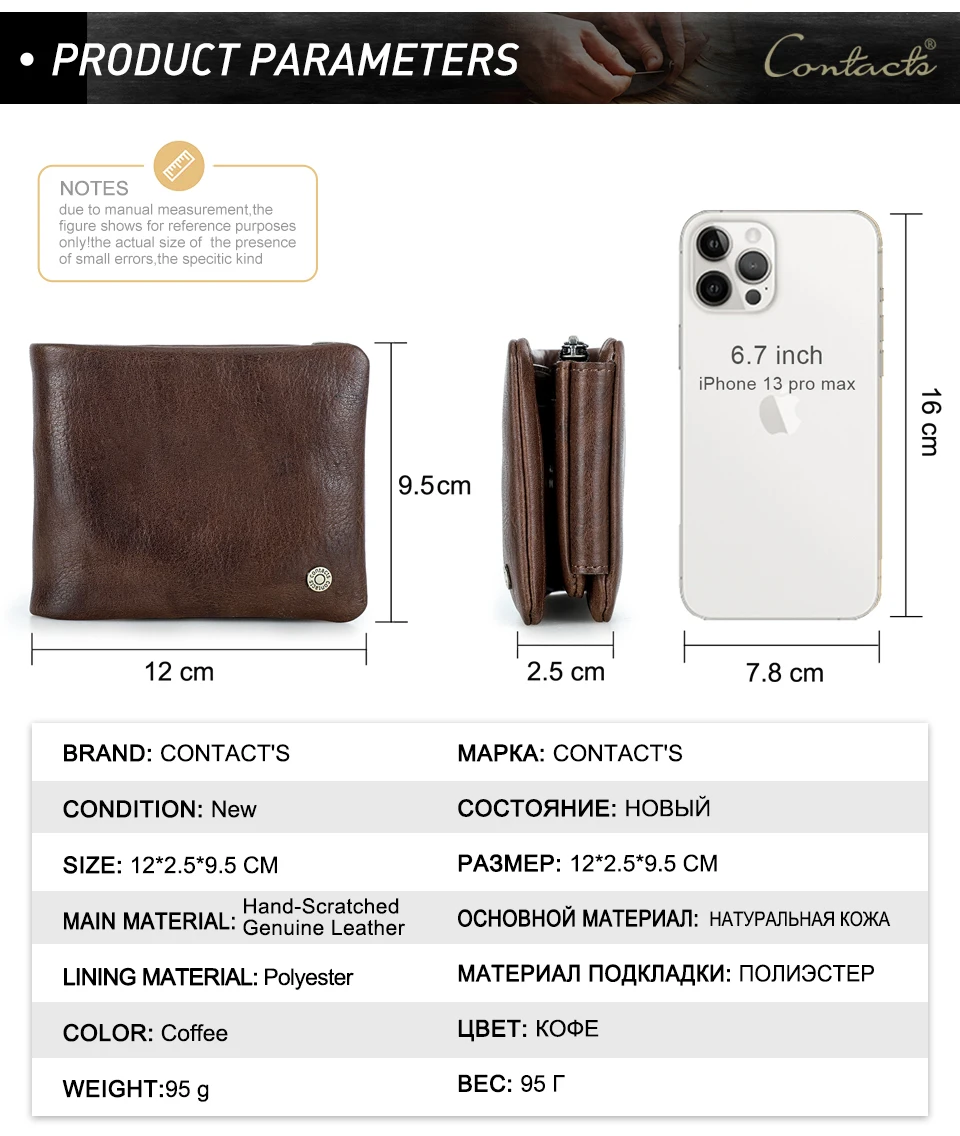 CONTACT'S Echtleder Herren-Geldbörsen RFID Vintage Senior Bankkartenhalter Münzbörsen Geldklammern Reise- und Business-Herrenbrieftaschen – Detail 6