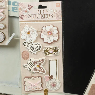 Vintage Label 3D Stickers Scrapbooking Material Flower Butterfly Bird Pattern DIY Junk Journal Card Tag Making Embellishment 