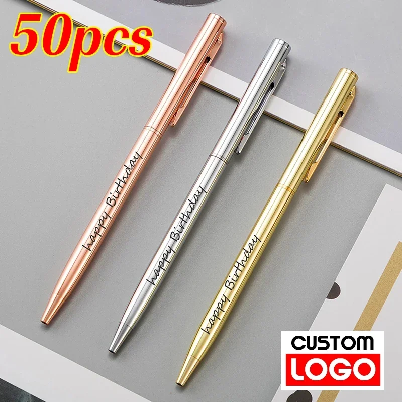 

Gold Gift Logo Supplies Pen Name Engraved Lettering 50 School&office Custom Rose Business Ballpoint Pcs Metal Stationery