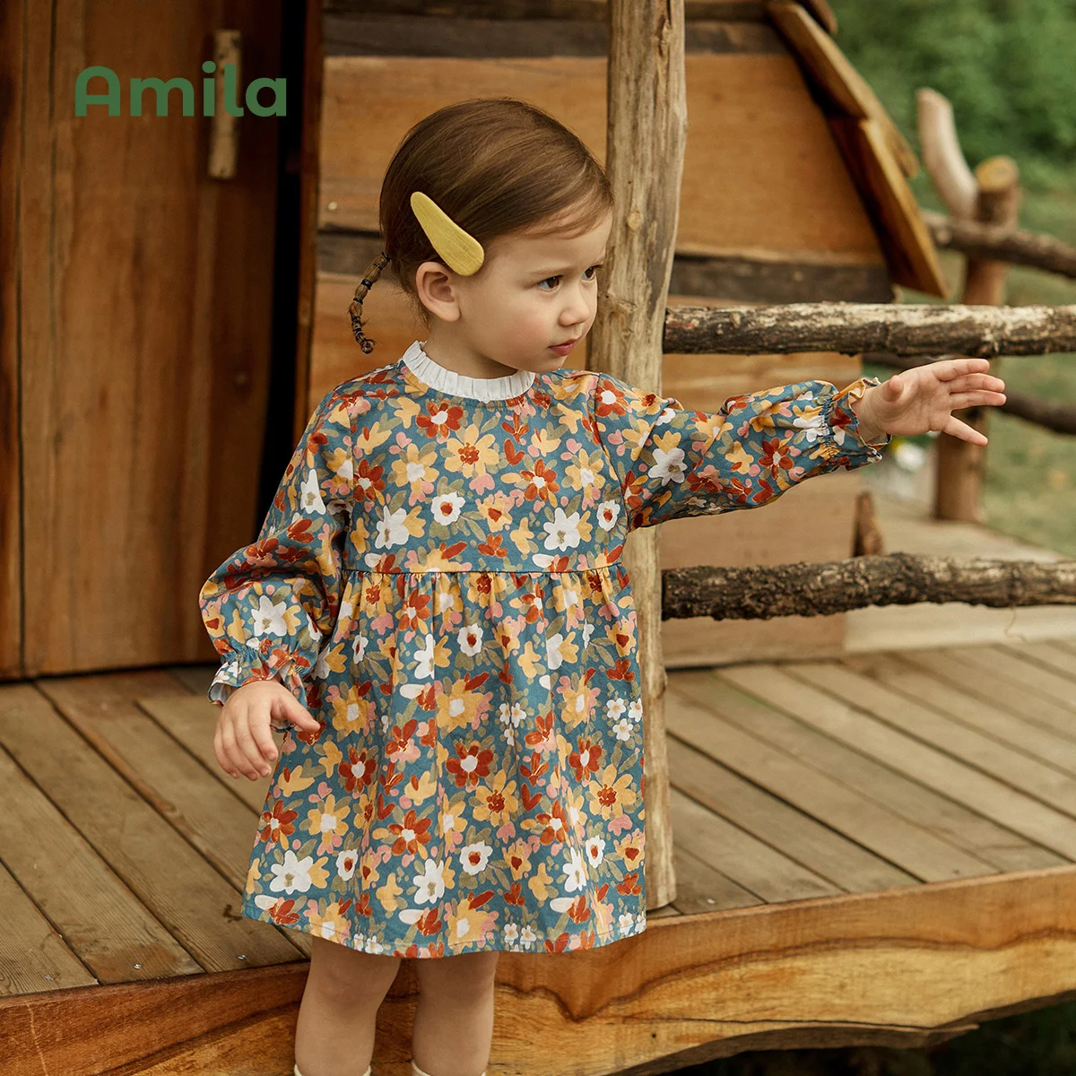 Amila Baby Mädchen Kleid 2022 Herbst Neue 100% Baumwolle Langen Ärmeln A linie Rock für Mädchen Blume Süße Kinder Kleidung Mode| | - AliExpress
